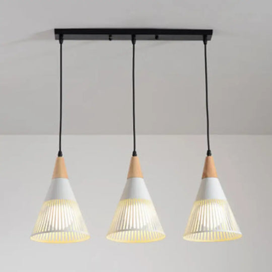 Wooden Cone Pendant Light With Modern Hollow Design - Perfect For Restaurant Decor White / Linear