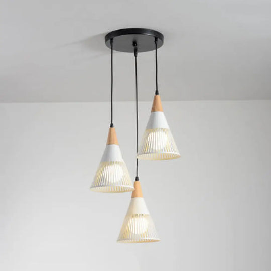 Wooden Cone Pendant Light With Modern Hollow Design - Perfect For Restaurant Decor White / Round