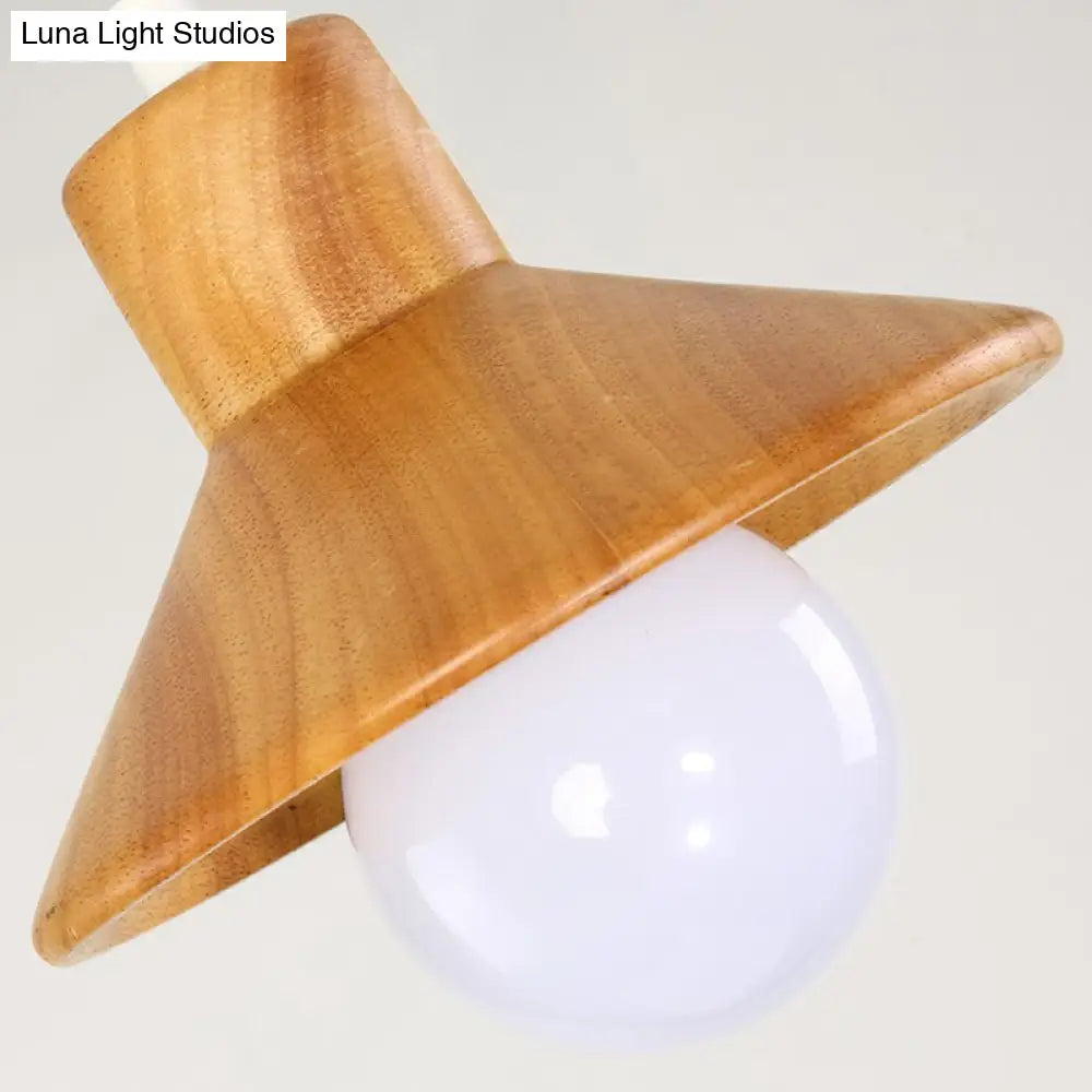 Wooden Cone Shaped Nordic Ceiling Light - Beige-White | Restaurant Hanging Lamp With 1 Head