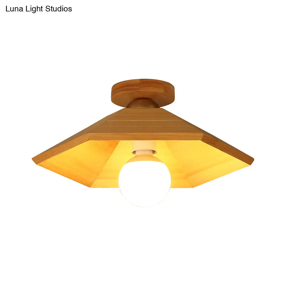 Wooden Conical Ceiling Flush Mount Light In Wood Finish - Simple And Stylish