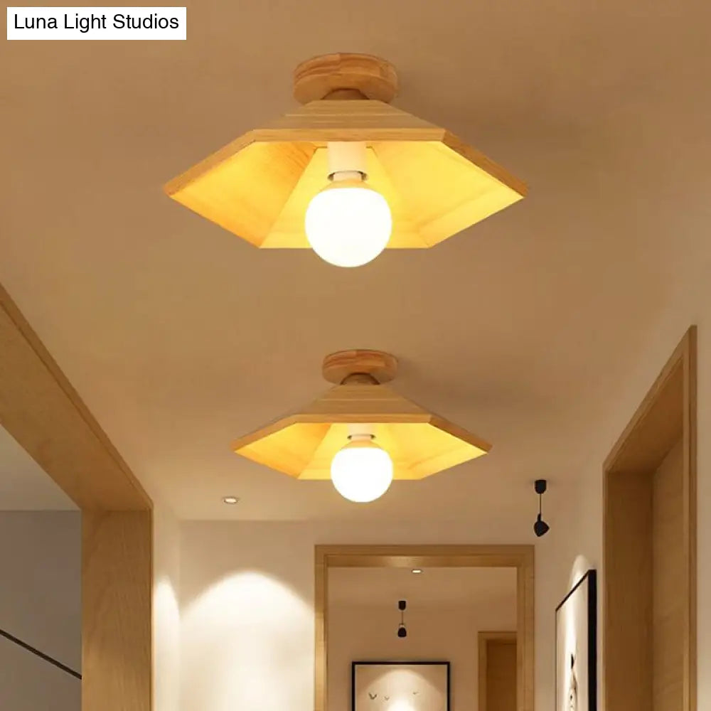 Wooden Conical Ceiling Flush Mount Light In Wood Finish - Simple And Stylish