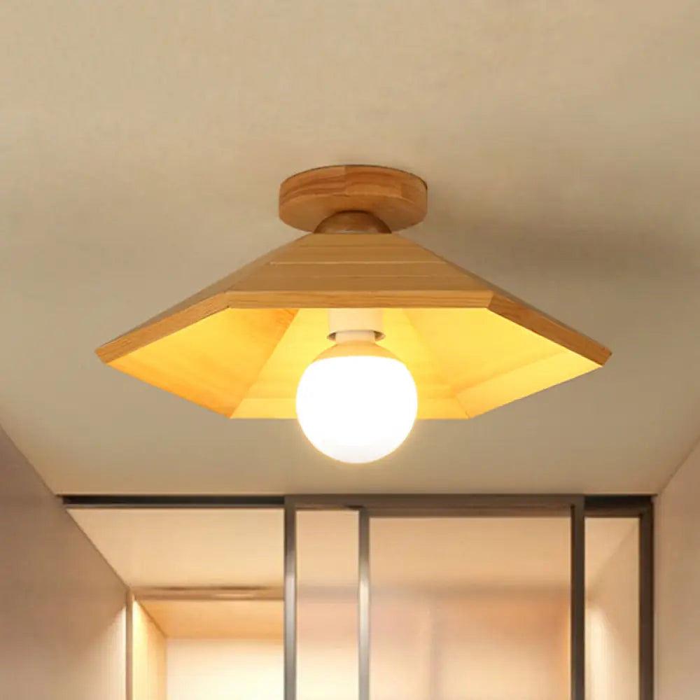 Wooden Conical Ceiling Flush Mount Light In Wood Finish - Simple And Stylish