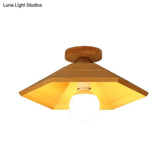 Wooden Conical Ceiling Flush Mount Light In Wood Finish - Simple And Stylish