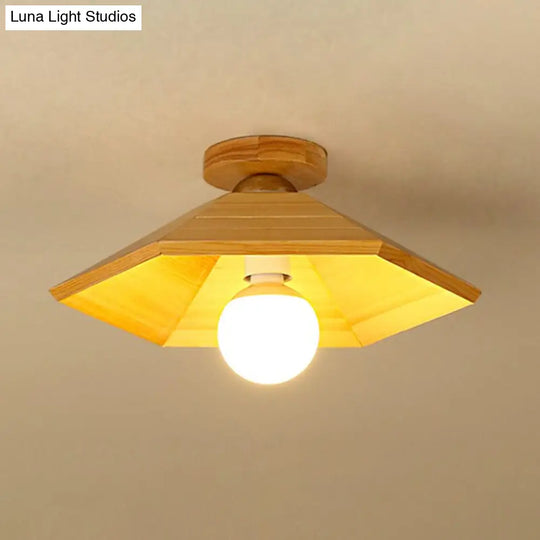 Wooden Conical Ceiling Flush Mount Light In Wood Finish - Simple And Stylish