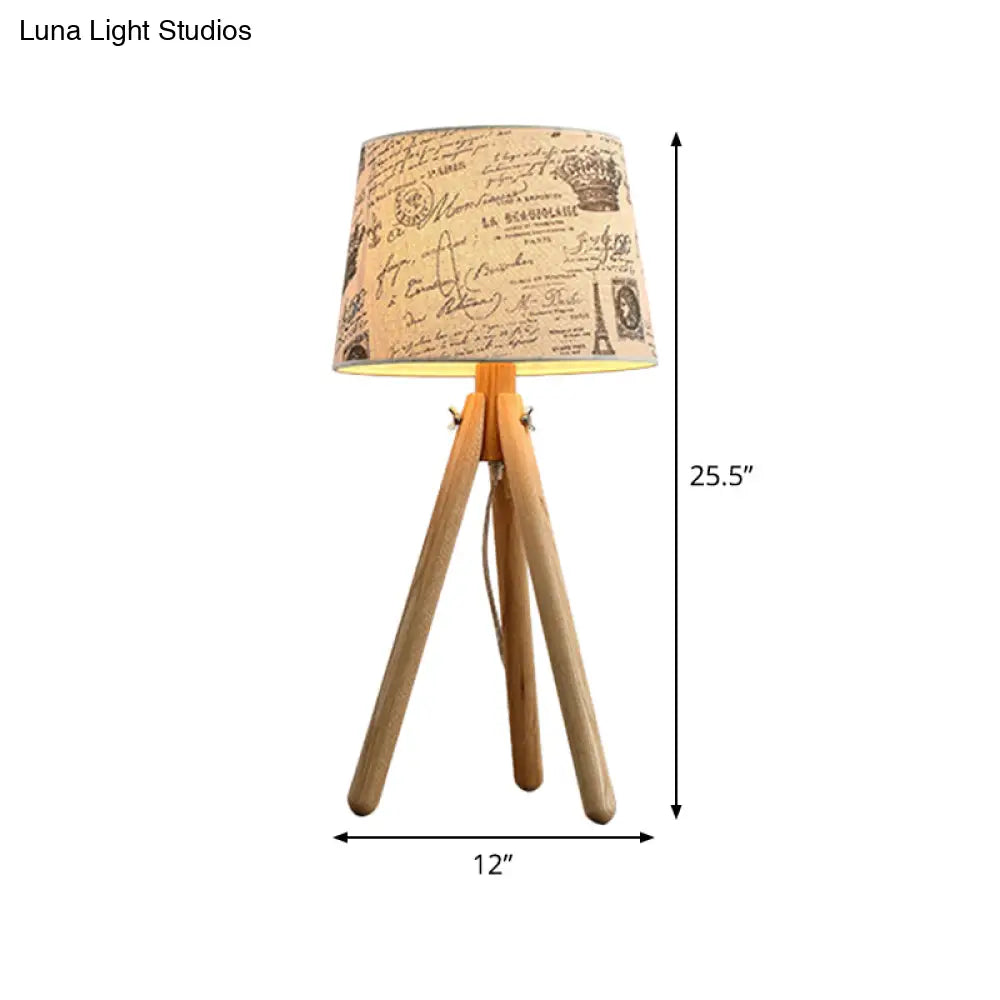 Wooden Conical Desk Lamp With Fabric Shade - Contemporary Task Lighting