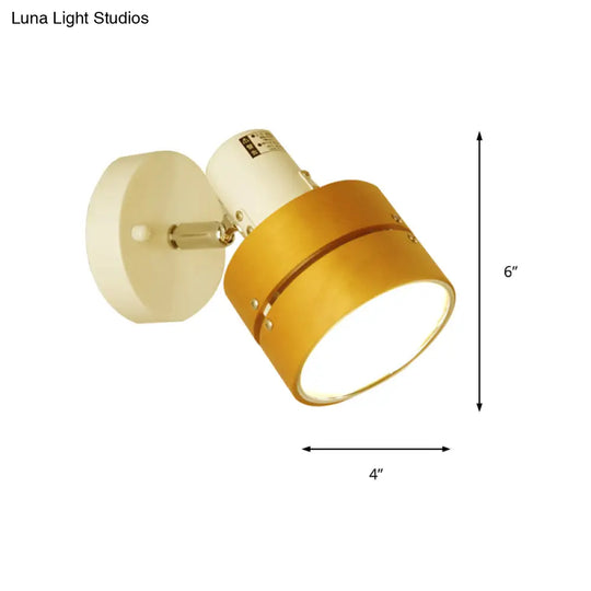 Wooden Contemporary Wall Sconce With Adjustable Drum Light For Study Rooms