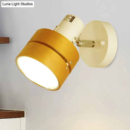 Wooden Contemporary Wall Sconce With Adjustable Drum Light For Study Rooms