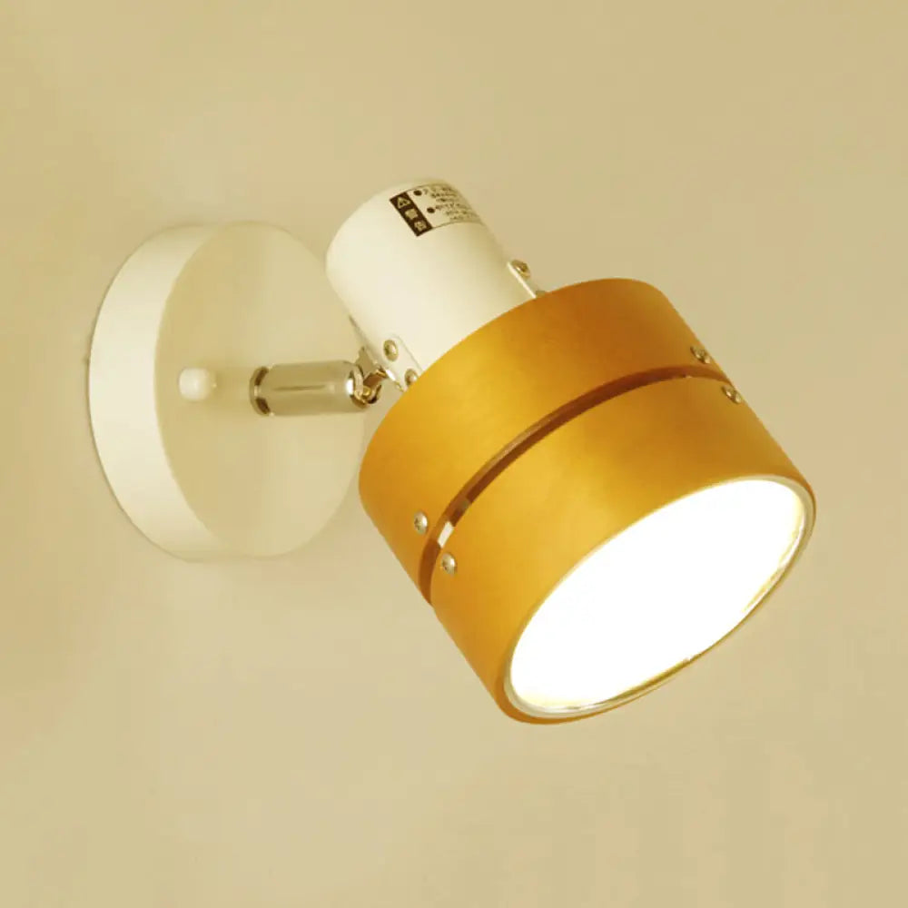 Wooden Contemporary Wall Sconce With Adjustable Drum Light For Study Rooms Wood