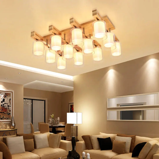 Wooden Double - Layer Glass Flush Mount Chandelier For Living Room Ceiling - Simplicity In Design