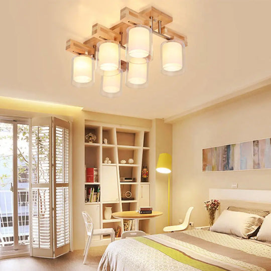 Wooden Double - Layer Glass Flush Mount Chandelier For Living Room Ceiling - Simplicity In Design 6