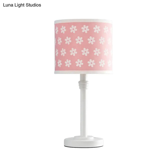 Wooden Drum Lamp: Modern Single-Light Nightstand Light For Bedroom Reading In Pink