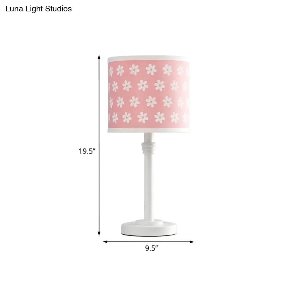 Wooden Drum Lamp: Modern Single-Light Nightstand Light For Bedroom Reading In Pink