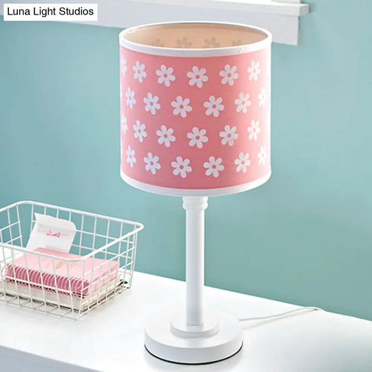 Wooden Drum Lamp: Modern Single-Light Nightstand Light For Bedroom Reading In Pink