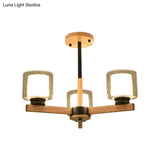 Wooden Hanging Chandelier With Double Glass Cylinder Shade - 3/6 Light Ceiling Lamp For Living Room