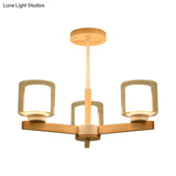 Wooden Hanging Chandelier With Double Glass Cylinder Shade - 3/6 Light Ceiling Lamp For Living Room