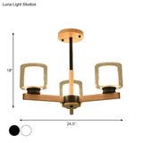Wooden Hanging Chandelier With Double Glass Cylinder Shade - 3/6 Light Ceiling Lamp For Living Room