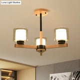 Wooden Hanging Chandelier With Double Glass Cylinder Shade - 3/6 Light Ceiling Lamp For Living Room