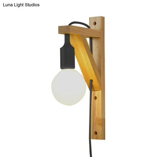 Wooden Hanging Wall Sconce With Exposed Bulb - Nordic Lamp In Multi Colors