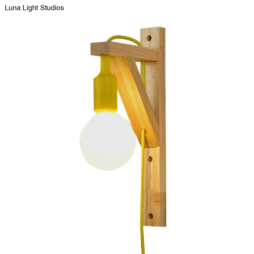 Wooden Hanging Wall Sconce With Exposed Bulb - Nordic Lamp In Multi Colors