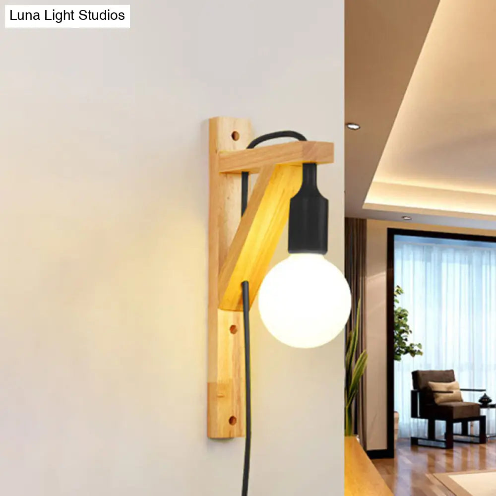 Wooden Hanging Wall Sconce With Exposed Bulb - Nordic Lamp In Multi Colors