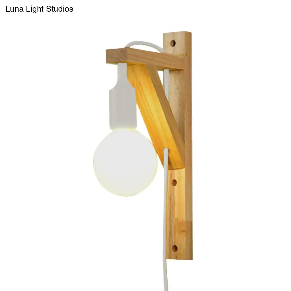 Wooden Hanging Wall Sconce With Exposed Bulb - Nordic Lamp In Multi Colors