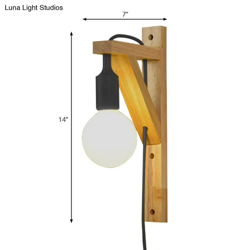 Wooden Hanging Wall Sconce With Exposed Bulb - Nordic Lamp In Multi Colors