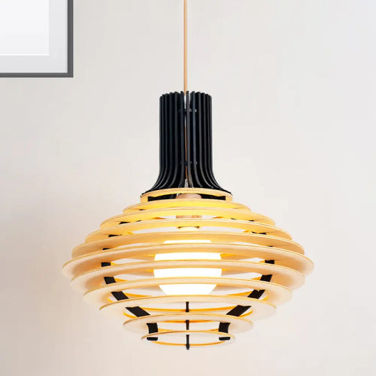 Wooden Jar Pendant Light - 1 Bulb Black/Beige Hanging Lamp Kit For Restaurants Black