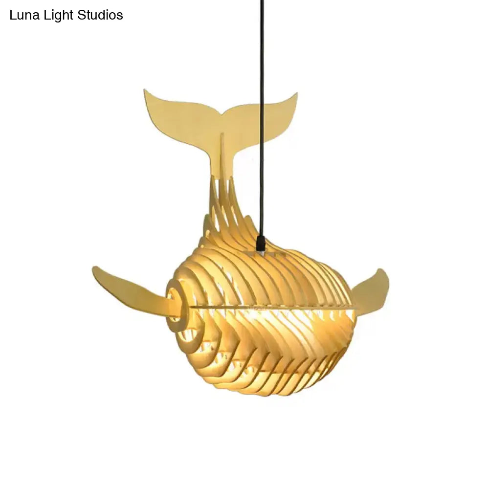 Wooden Kids Whale Pendant Lamp - Modern Hanging Light In Beige 21.5’/31.5’/39’ Wide