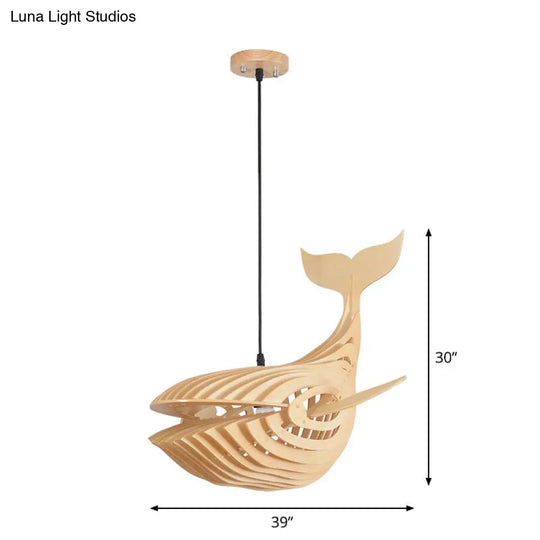 Modern Wooden Whale Kids Bedside Pendant Lamp In Beige - 21.5/31.5/39 Wide