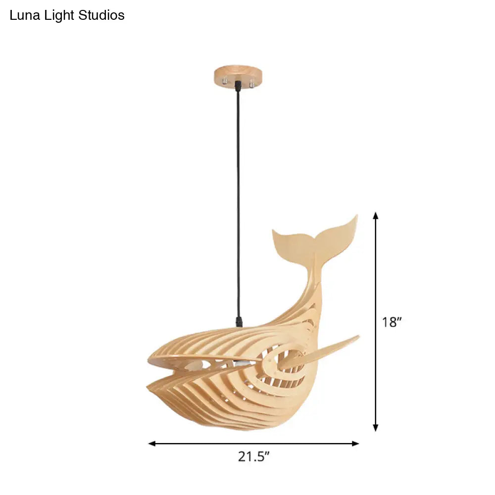 Modern Wooden Whale Kids Bedside Pendant Lamp In Beige - 21.5/31.5/39 Wide