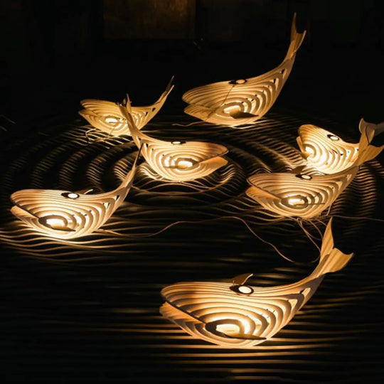 Wooden Kids Whale Pendant Lamp - Modern Hanging Light In Beige 21.5’/31.5’/39’ Wide / 21.5’