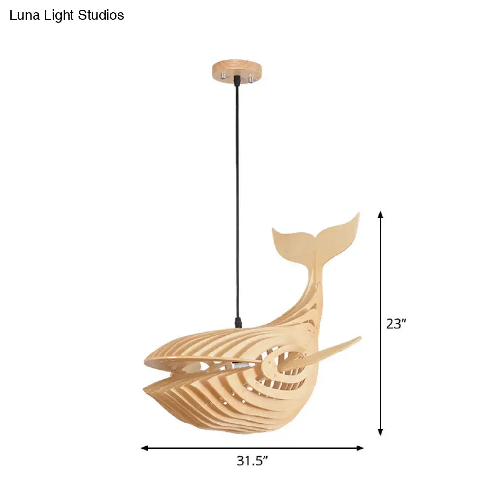 Wooden Kids Whale Pendant Lamp - Modern Hanging Light In Beige 21.5’/31.5’/39’ Wide