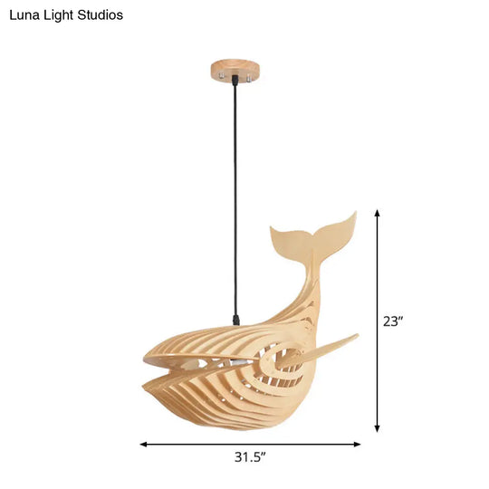 Wooden Kids Whale Pendant Lamp - Modern Hanging Light In Beige 21.5’/31.5’/39’ Wide