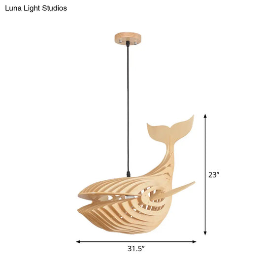 Modern Wooden Whale Kids Bedside Pendant Lamp In Beige - 21.5/31.5/39 Wide