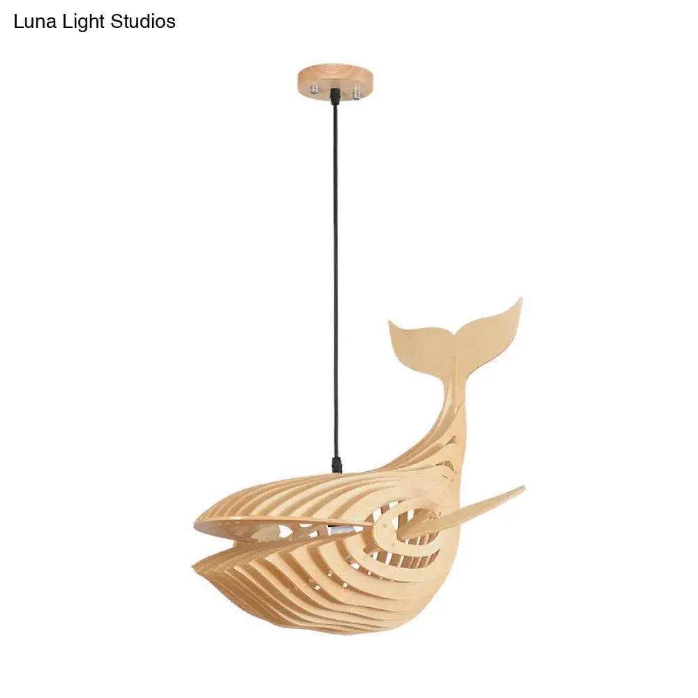 Wooden Kids Whale Pendant Lamp - Modern Hanging Light In Beige 21.5’/31.5’/39’ Wide