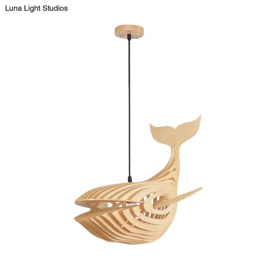 Wooden Kids Whale Pendant Lamp - Modern Hanging Light In Beige 21.5’/31.5’/39’ Wide