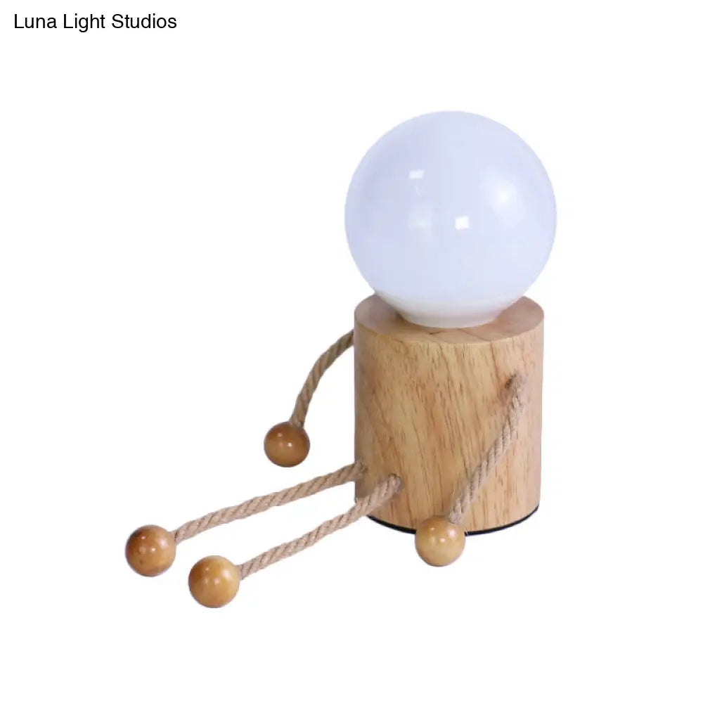 Wooden Led Cartoon Nightstand Light - Puppet Shaped Bedside Nightlight In Beige