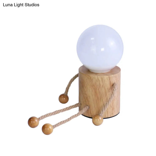 Wooden Led Cartoon Nightstand Light - Puppet Shaped Bedside Nightlight In Beige