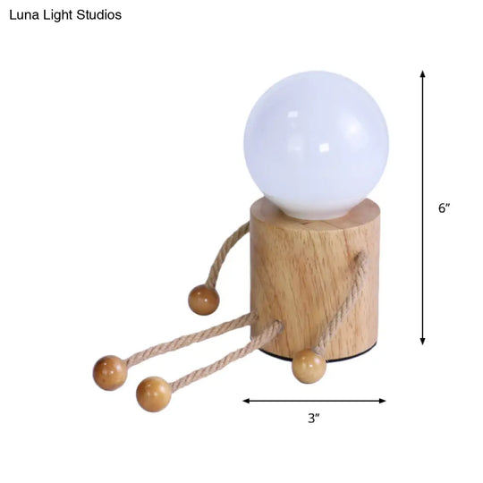 Wooden Led Cartoon Nightstand Light - Puppet Shaped Bedside Nightlight In Beige