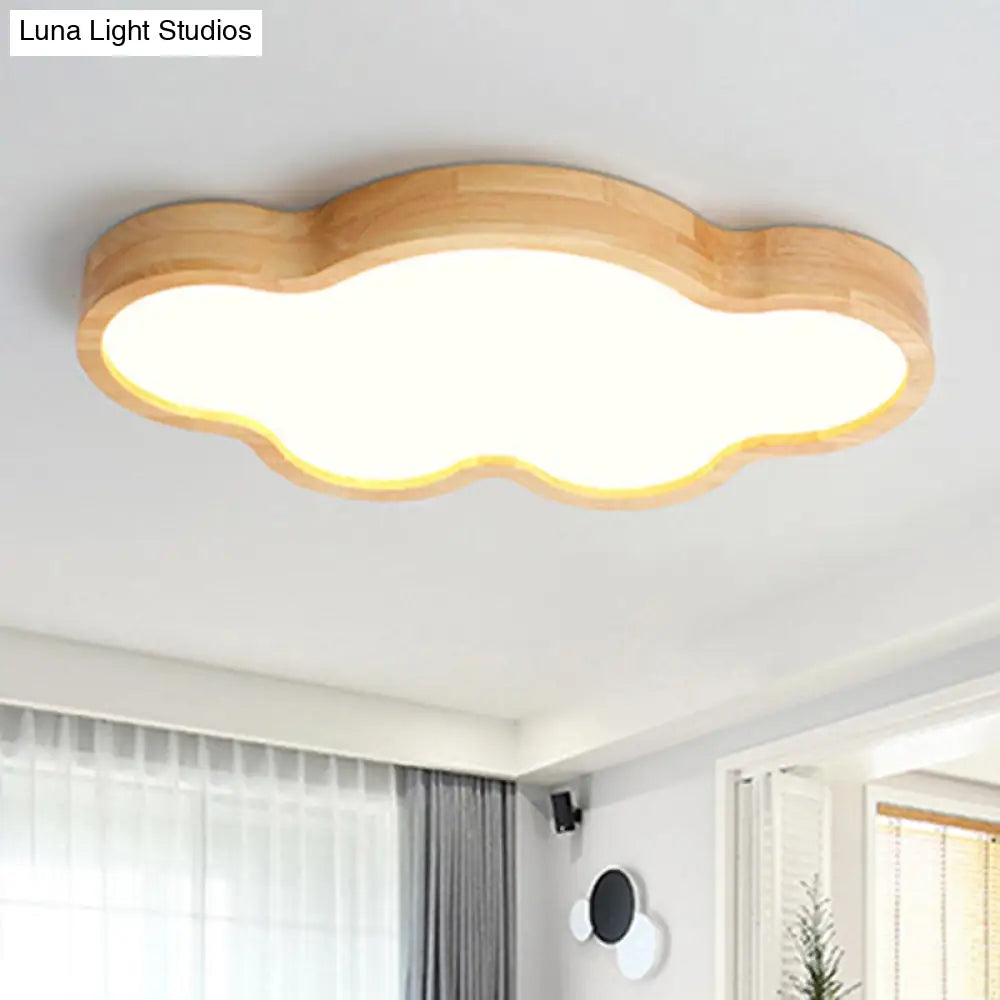 Wooden Led Flush Mount Bedroom Ceiling Light In Modern Cloud Style