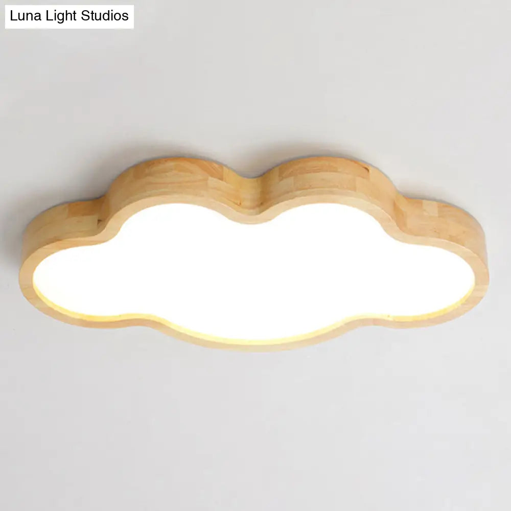 Wooden Led Flush Mount Bedroom Ceiling Light In Modern Cloud Style