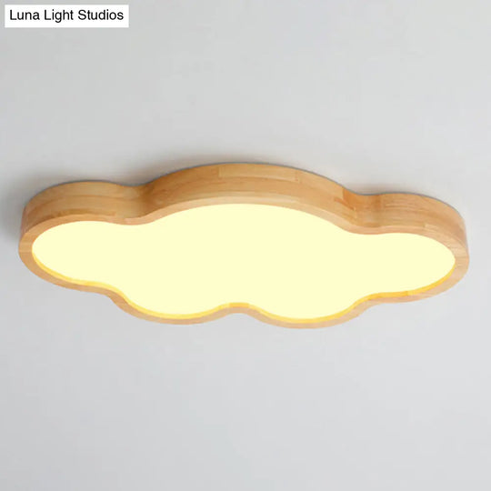 Wooden Led Flush Mount Bedroom Ceiling Light In Modern Cloud Style