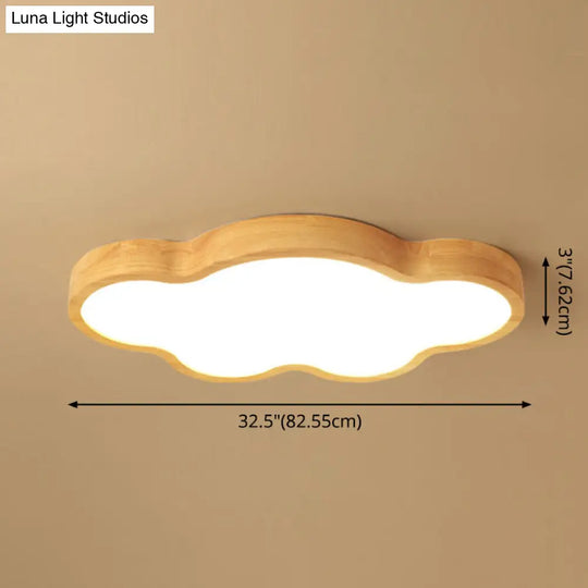 Wooden Led Flush Mount Bedroom Ceiling Light In Modern Cloud Style