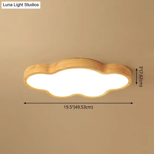 Wooden Led Flush Mount Bedroom Ceiling Light In Modern Cloud Style