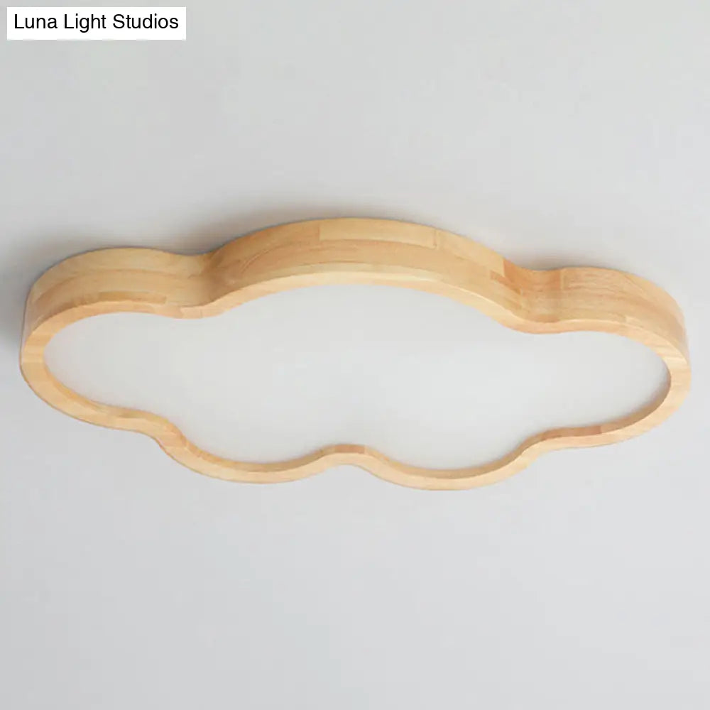 Wooden Led Flush Mount Bedroom Ceiling Light In Modern Cloud Style