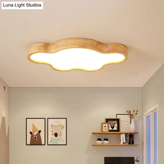 Wooden Led Flush Mount Bedroom Ceiling Light In Modern Cloud Style