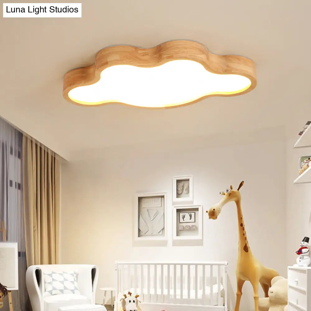 Wooden Led Flush Mount Bedroom Ceiling Light In Modern Cloud Style