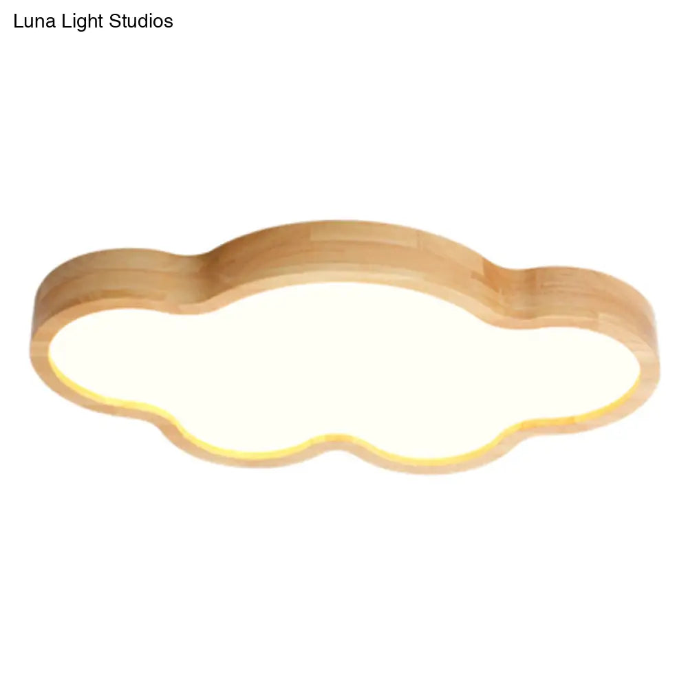 Wooden Led Flush Mount Bedroom Ceiling Light In Modern Cloud Style