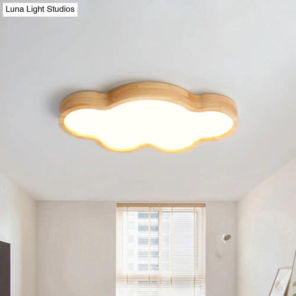 Wooden Led Flush Mount Bedroom Ceiling Light In Modern Cloud Style