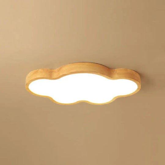 Wooden Led Flush Mount Bedroom Ceiling Light In Modern Cloud Style Wood / Warm 19.5